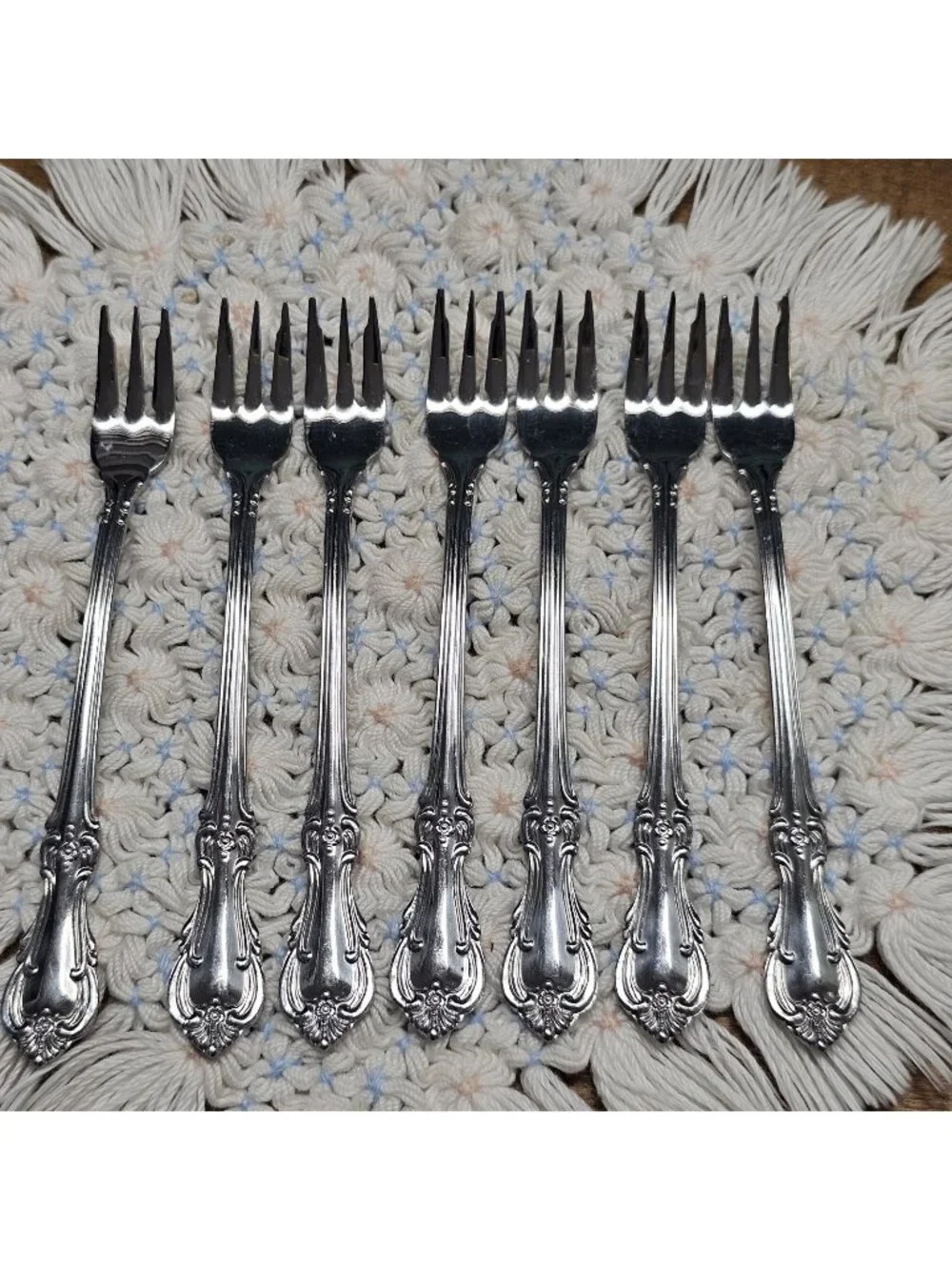 Lot of 7 Salem VICTORIA Cocktail Seafood Fork  Stainless Steel Flatware Set